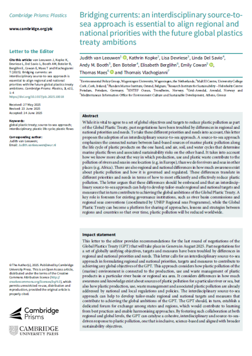 Bridging currents: An interdisciplinary source-to-sea approach is essential to align regional and national priorities with the future global plastics treaty ambitions