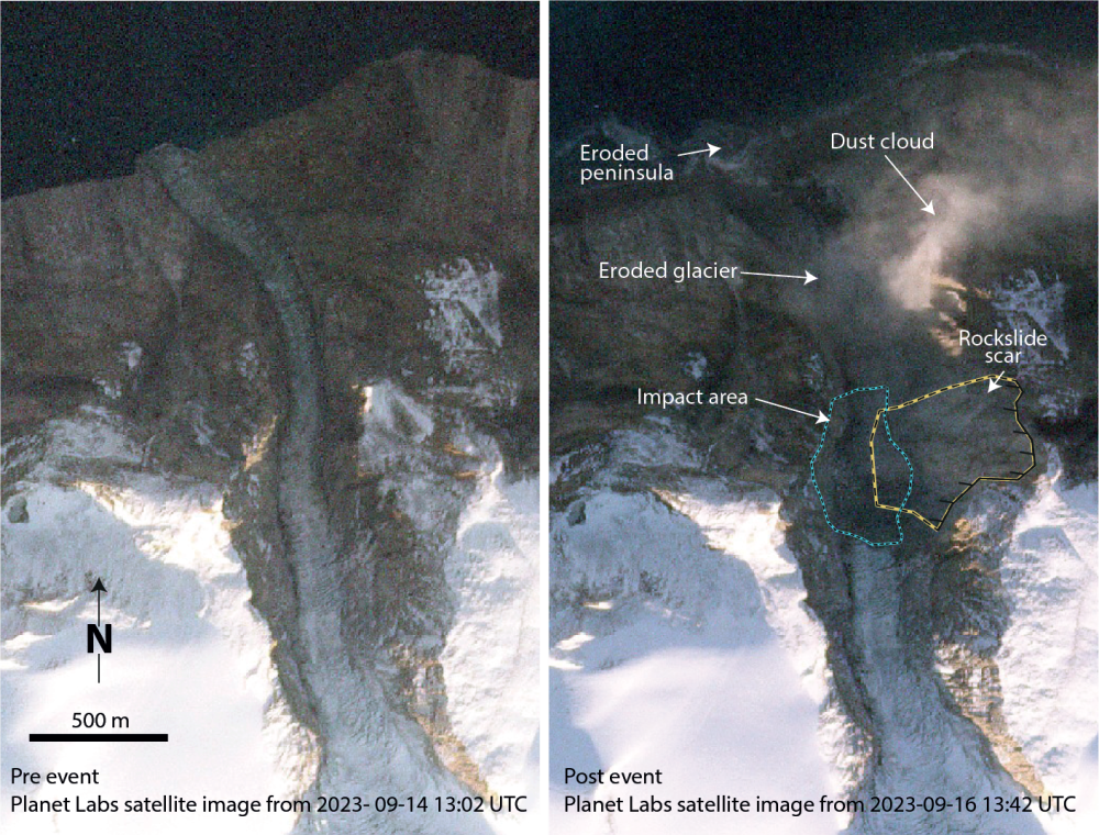 Pre- and post-landslide satellite image | Planet Labs 