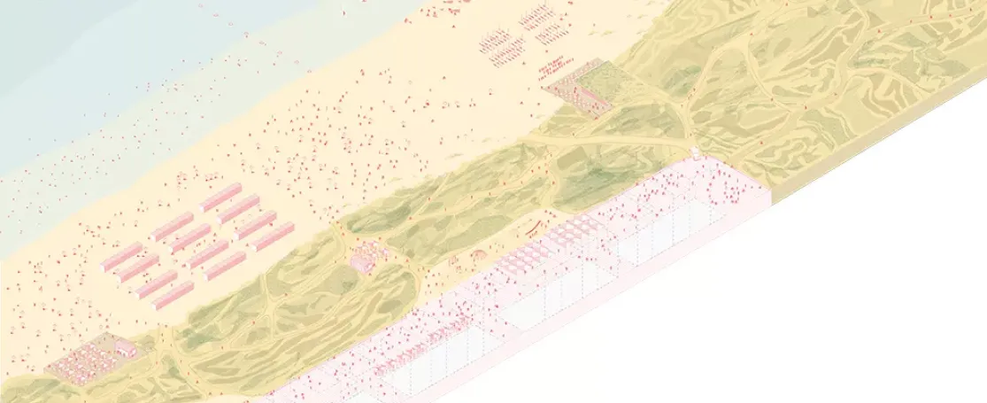 Kustvisie zeewaarts duin voor badplaats
