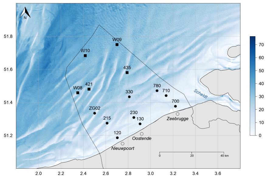Kaart planktonstaalnames LifeWatch VLIZ