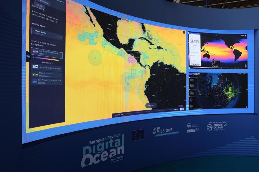 Demonstratie van de European Digital Twin Ocean tijdens de United Nations Ocean Conference in Nice.